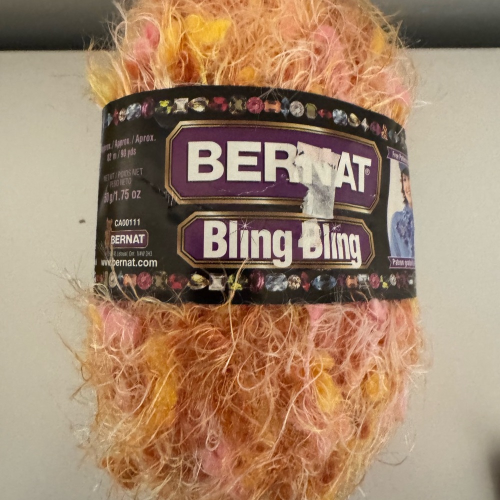 Bernat Bling Orange Pink Yellow Baby Fuzzy Cozy Soft Vintage Knit Crochet Yarn